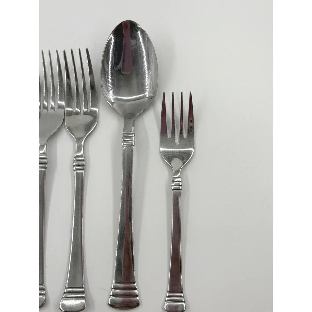 Cambridge Stainless Flatware CODIE 7pc Lot Ribbed Flared Replacement Fork Spoon